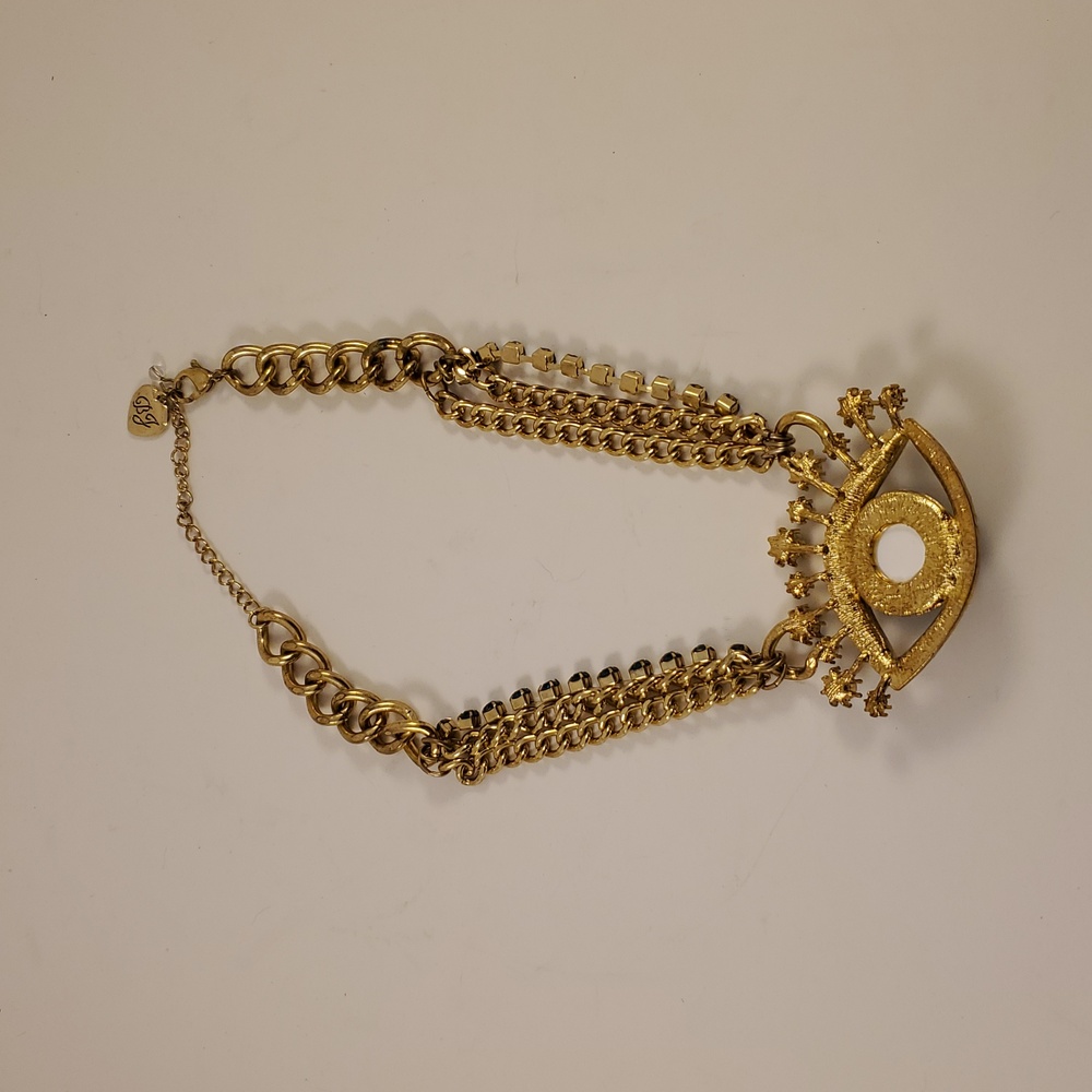 Betsy Johnson "The Eyes Have It" Gold & Blue Eye Pendant Necklace  (H&S) - Picture 5 of 7